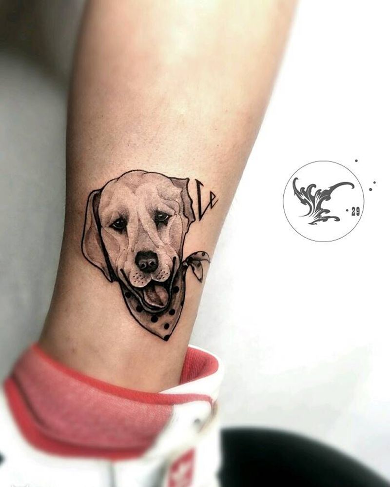 狗狗头像纹身图片_腿部欧美肖像写实动物原创故事成品纹身图案