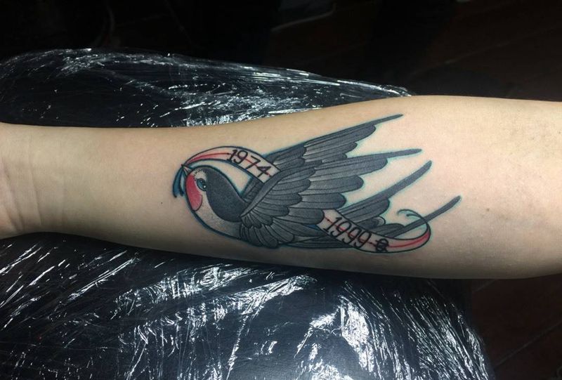 燕子纹身图片_成品手臂欧美动物纹身图案