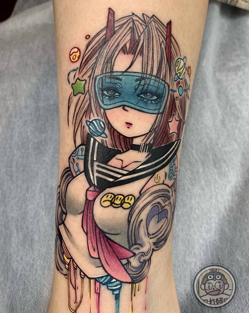 机甲美少女纹身图片_腿部New School纹身图案