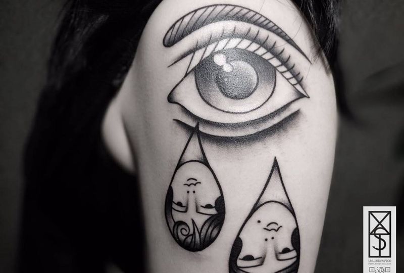 永远热泪盈眶纹身图片_成品手臂欧美清新人物纹身图案