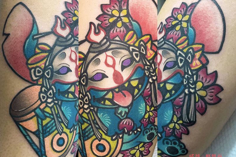 史迪仔纹身图片_腿部New School纹身图案