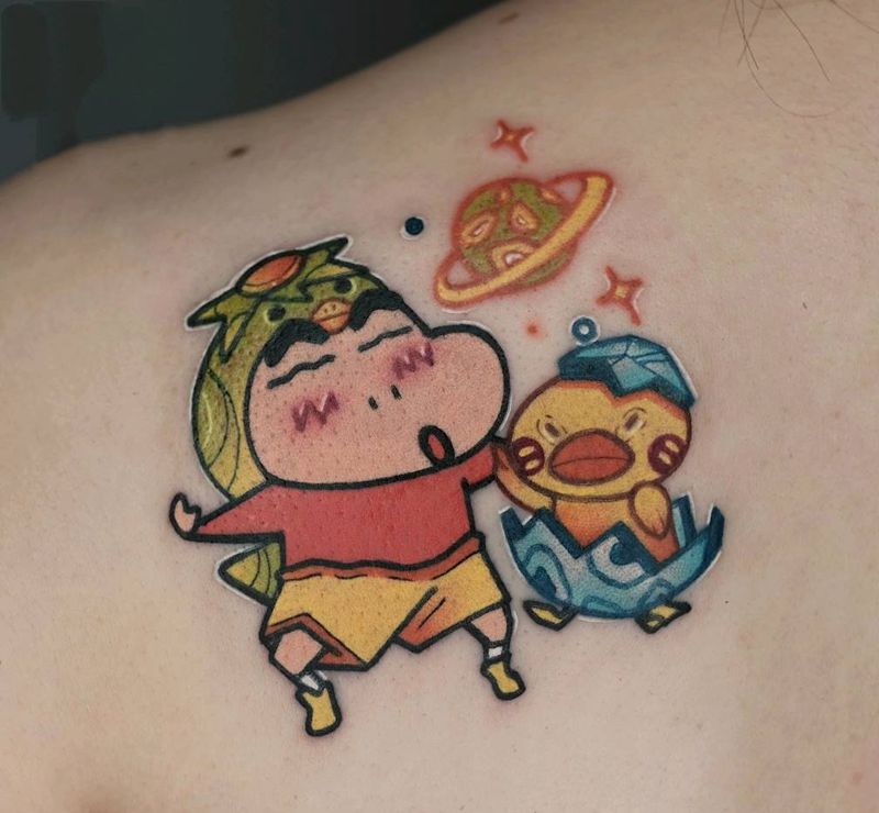 蜡笔小新纹身图片_背部New School纹身图案