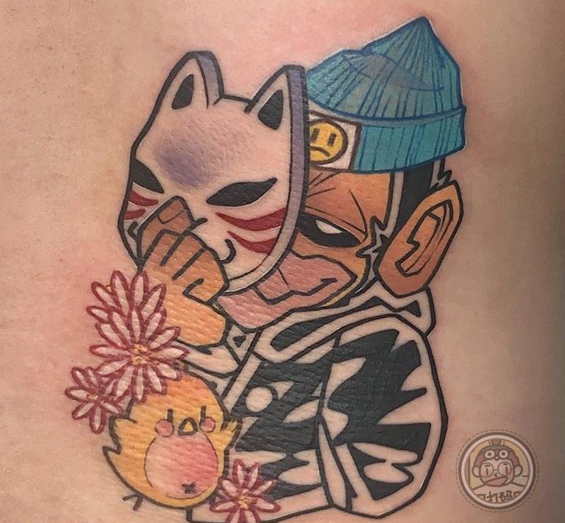 面具猴子纹身图片_腰部New School纹身图案