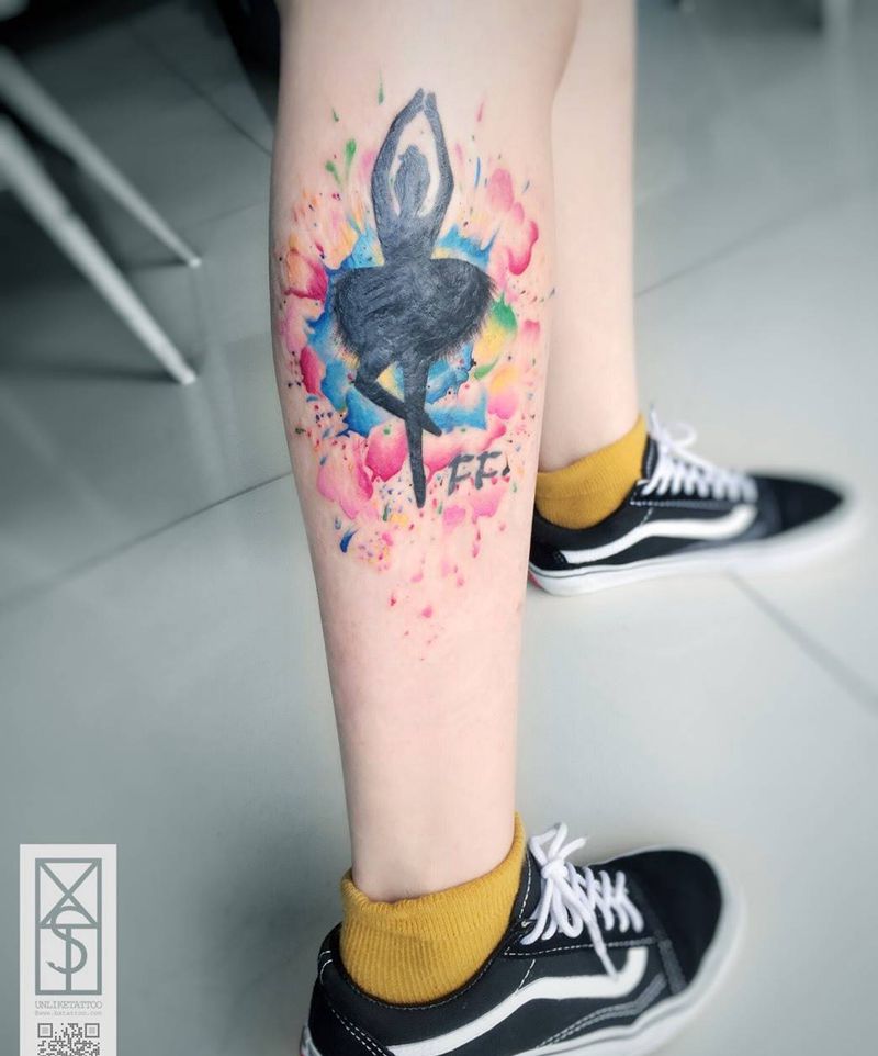 芭蕾娃娃纹身图片_成品手稿腿部欧美清新原创纹身图案