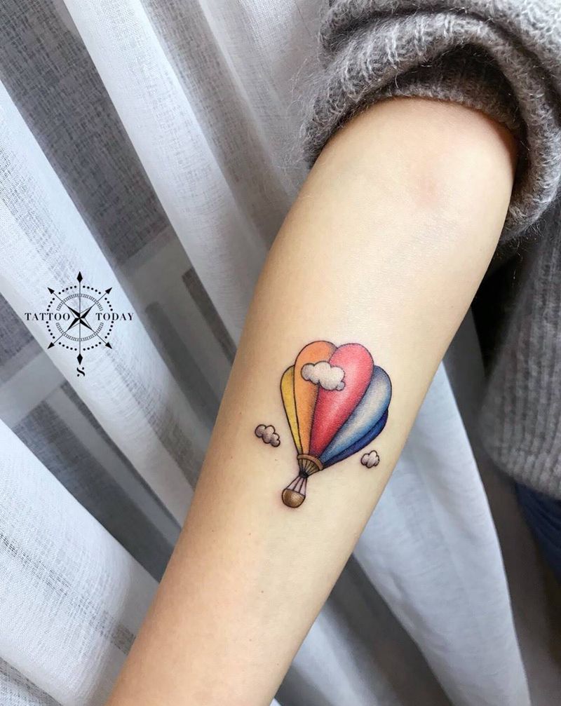 梦想热气球纹身图片_成品手臂清新原创插画纹身图案