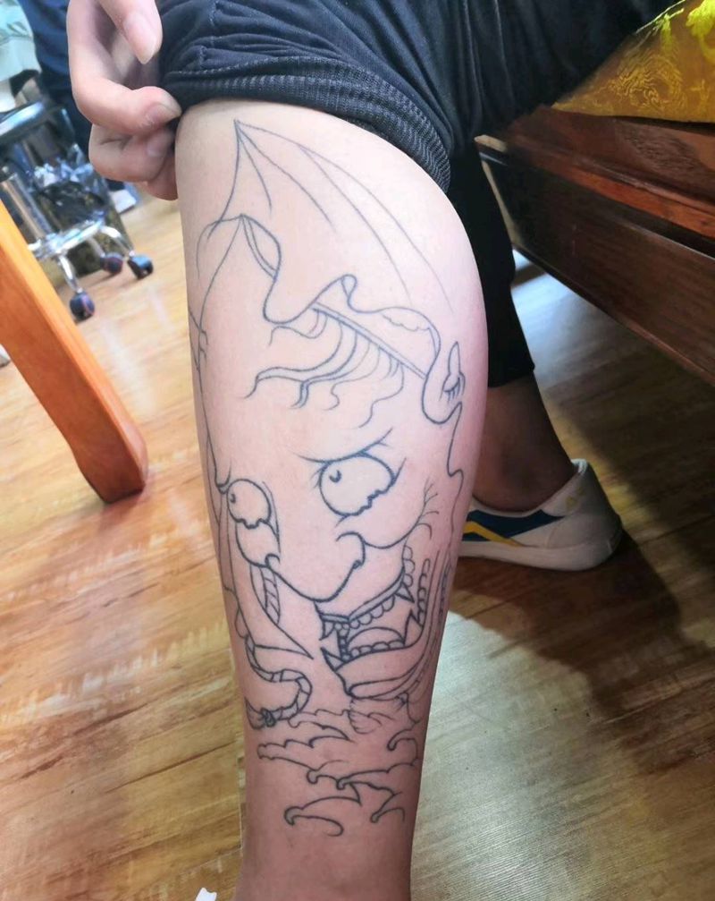 般若修改纹身图片_腿部新传统般若纹身图案