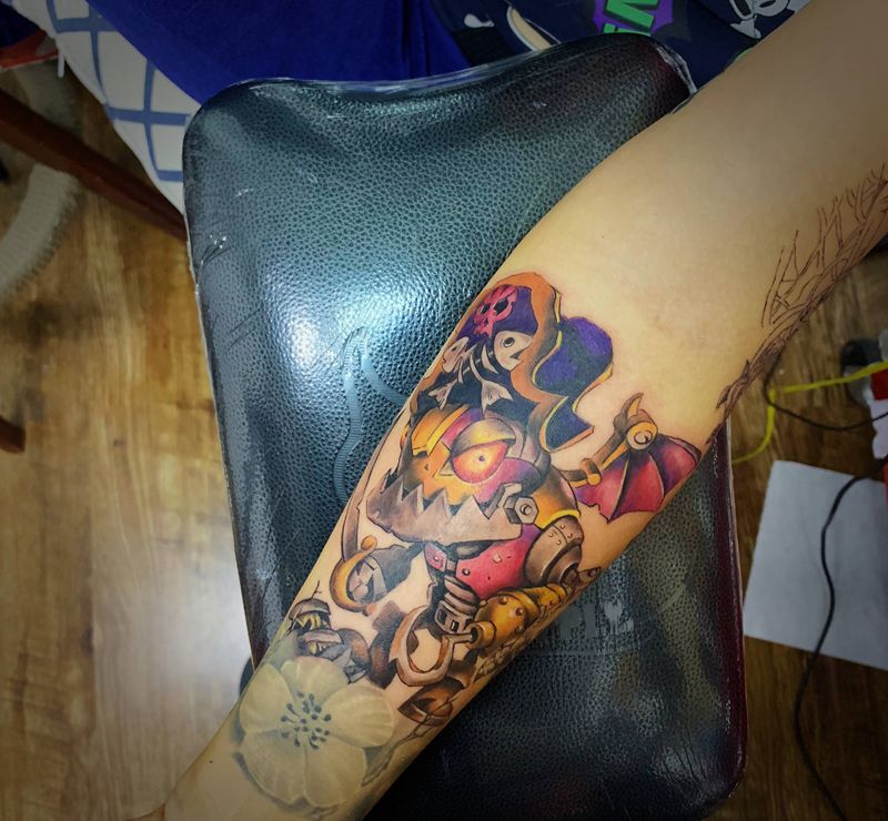 魔兽花臂拼接纹身图片_手臂欧美写实New School魔兽写实彩色纹身图案