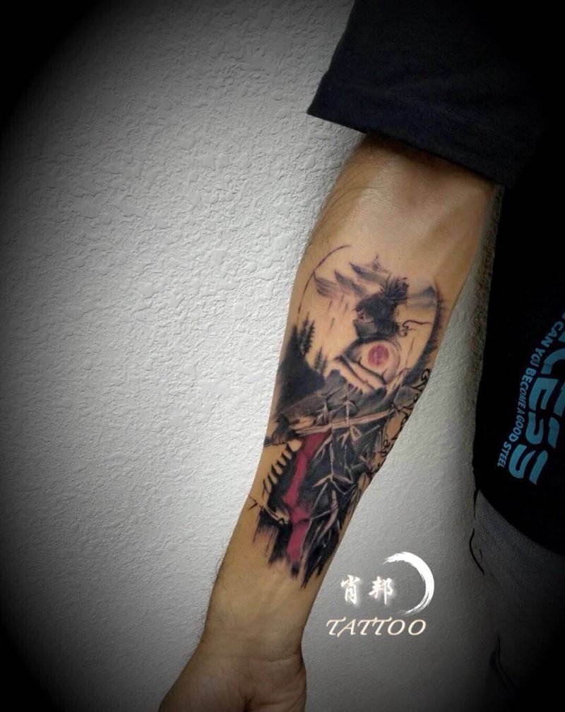 武士纹身图片_手臂水墨纹身图案