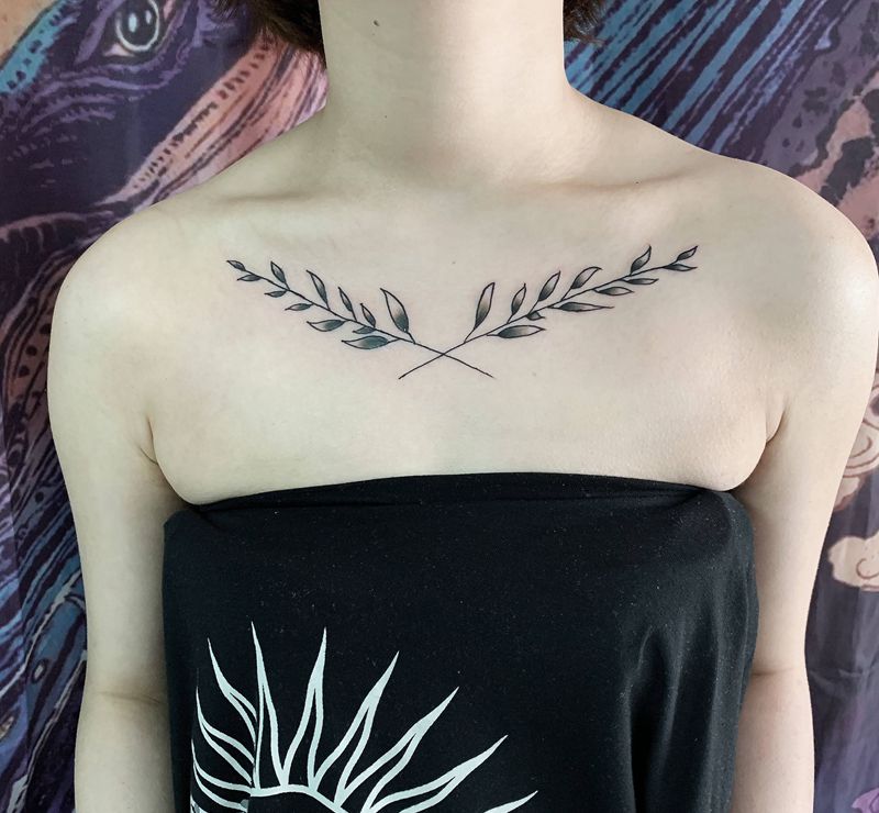 這東西我忘記叫什麼了纹身图片_胸部水彩点刺葉子蘆葦小清新纹身图案