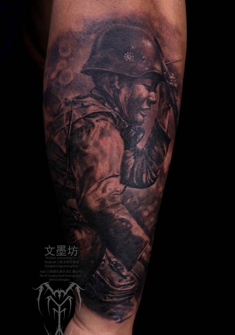 战士纹身图片_手臂欧美写实纹身图案