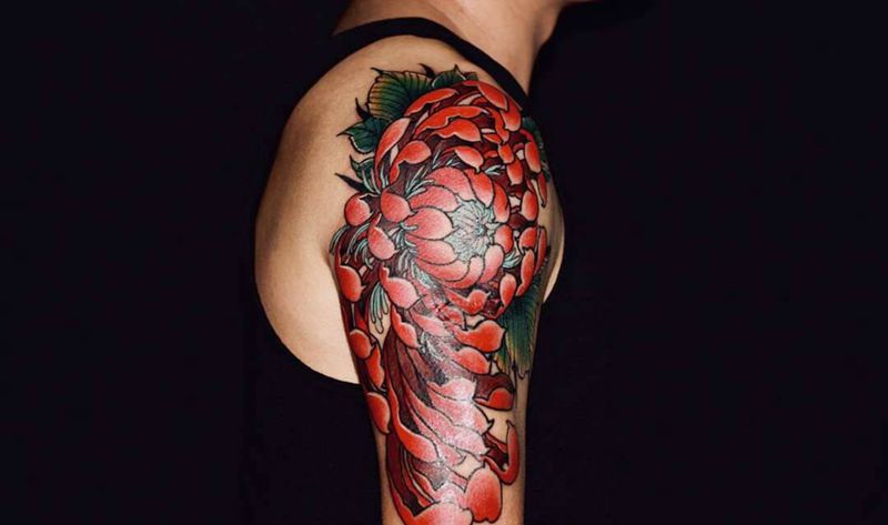 设计-菊纹身图片_手臂手部New School新传统纹身图案