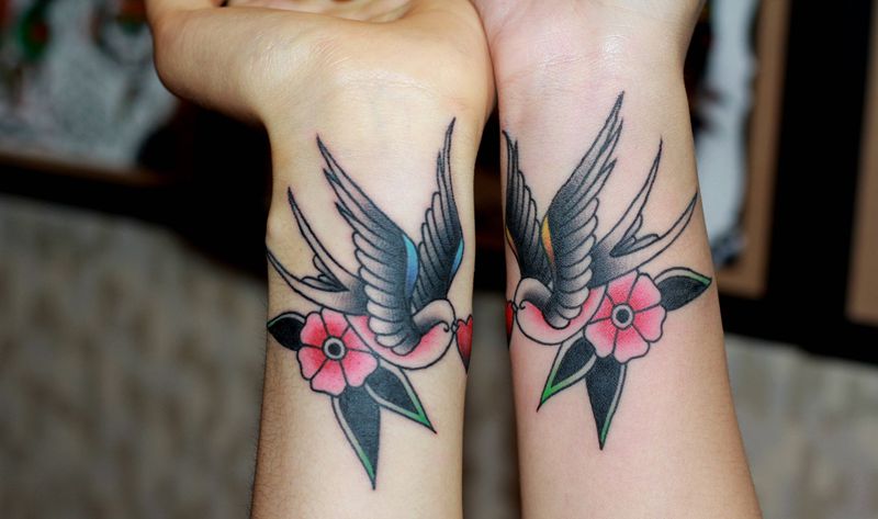 情侣纹身纹身图片_手臂Old School纹身图案