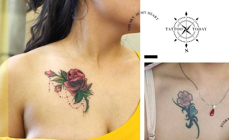 遮盖的正确打开方式纹身图片_成品胸部植物疤痕遮盖原创纹身图案