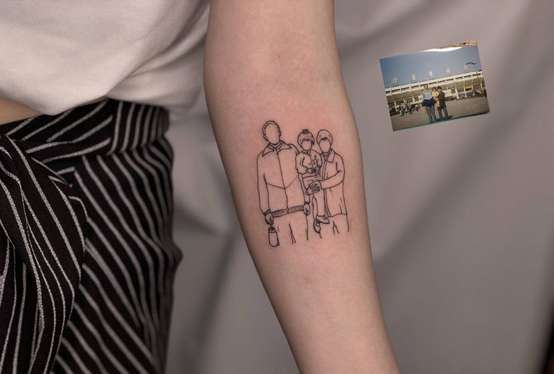 简笔画｜照片纹身图片_手臂人像纹身图案