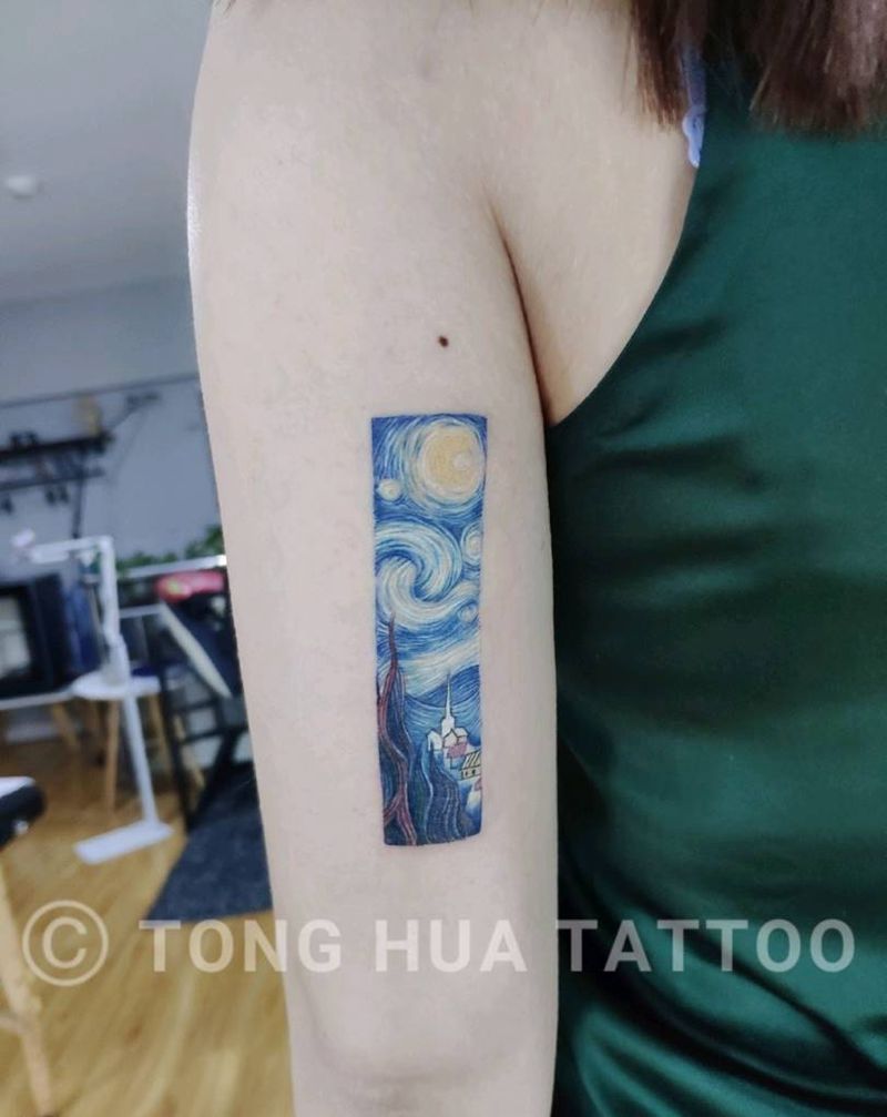 梵高纹身图片_手臂水彩纹身图案