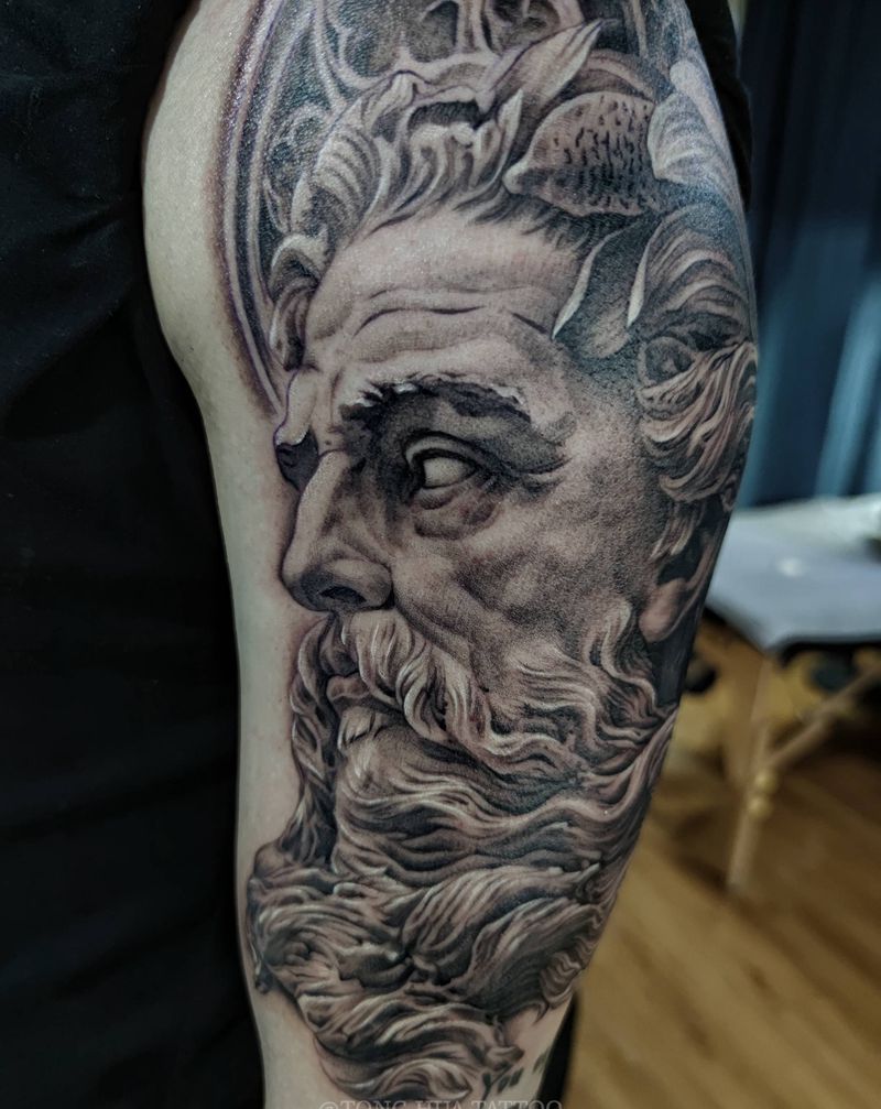 波塞冬纹身图片_手臂欧美写实纹身图案