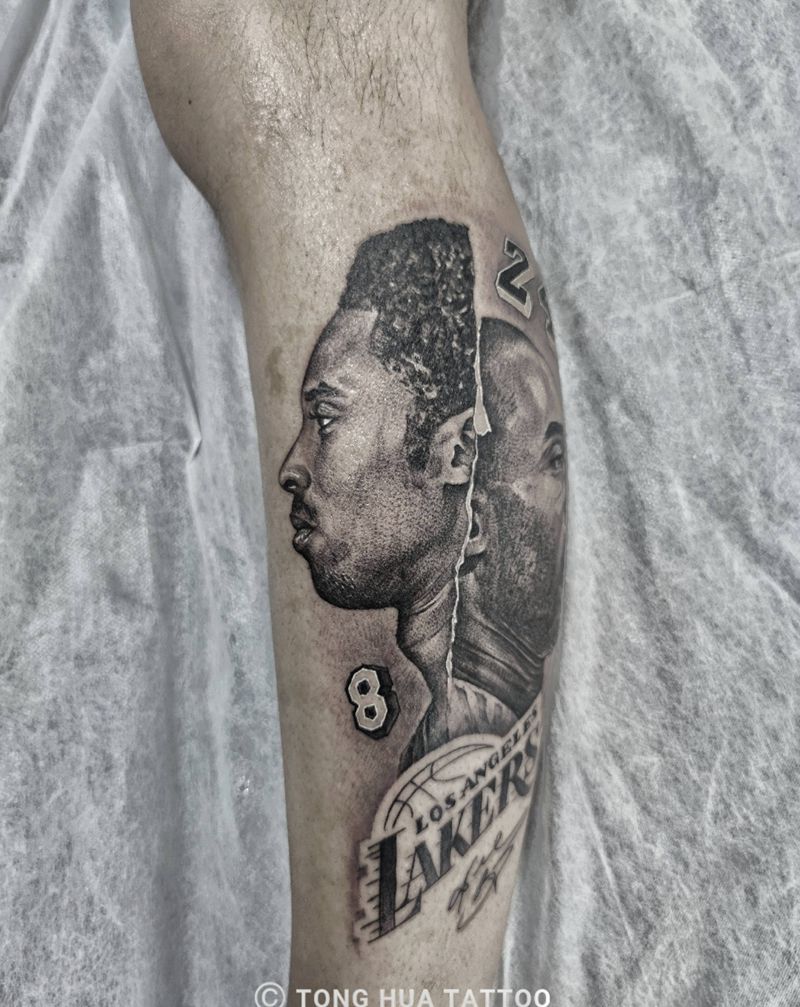 科比纹身图片_腿部欧美写实纹身图案