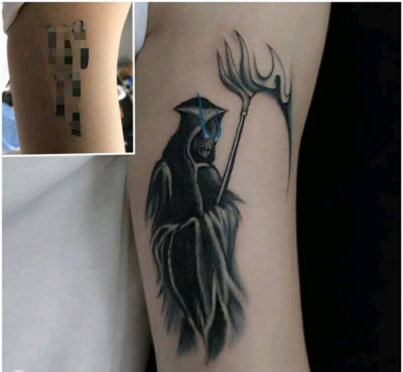 死神遮盖纹身图片_手臂欧美写实纹身图案