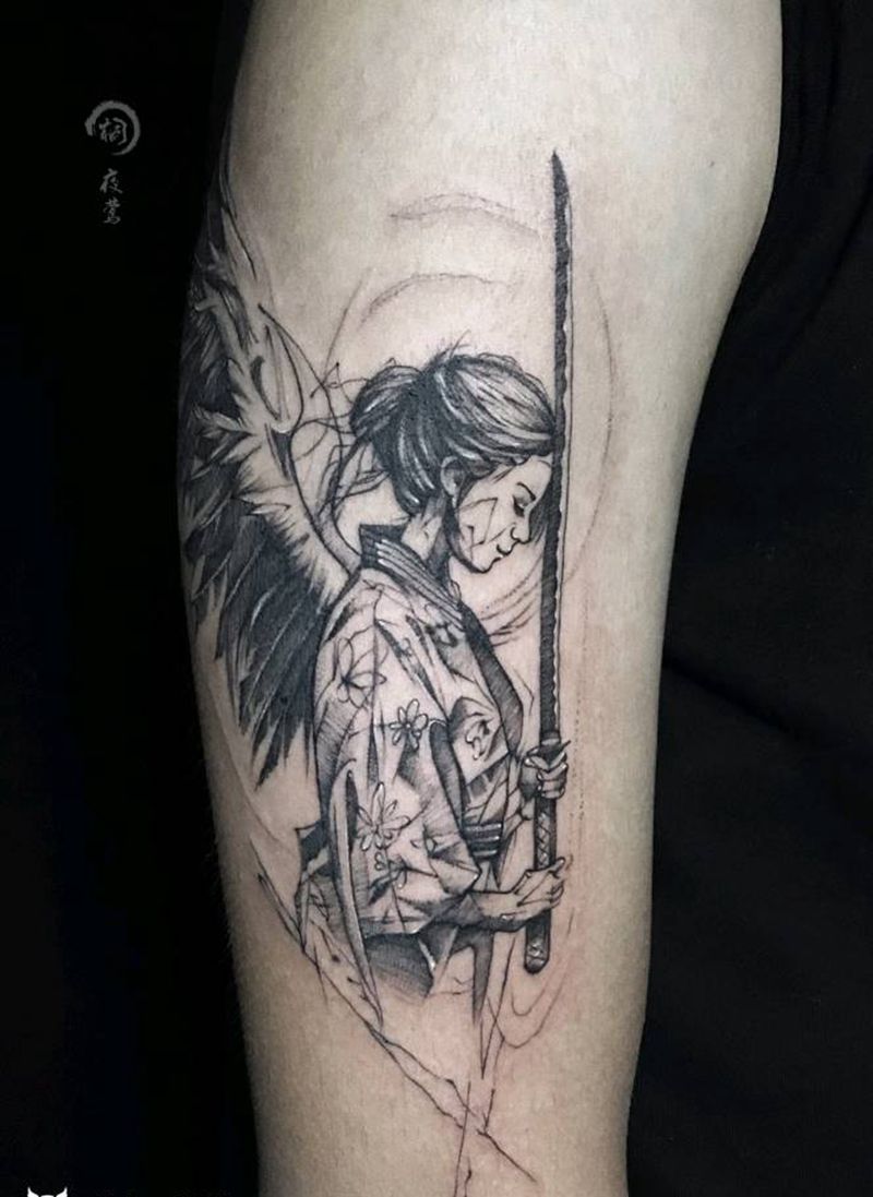 女武士纹身图片_手臂点刺纹身图案