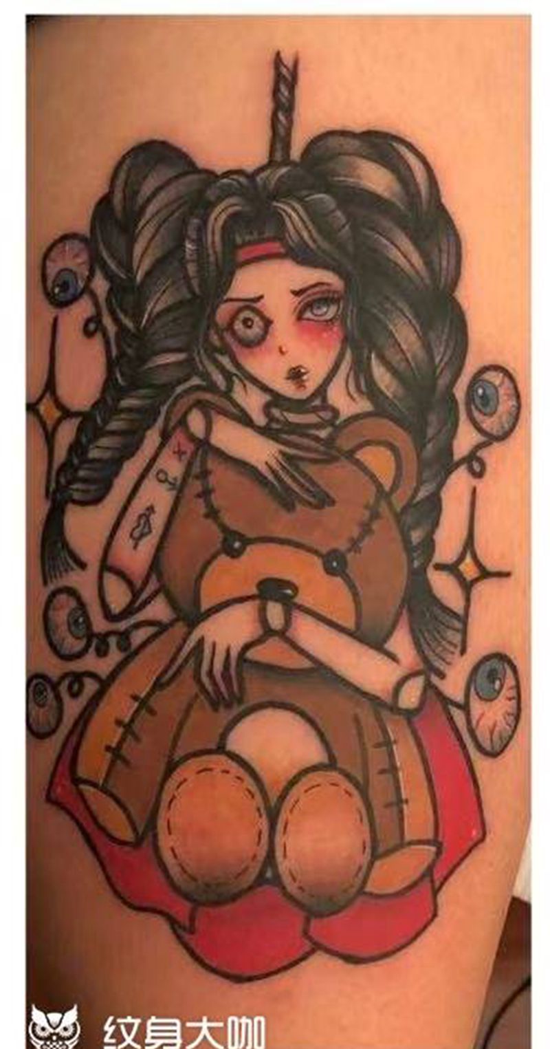 卡通人物纹身图片_手部手臂Old School卡通风格卡通人物纹身图案
