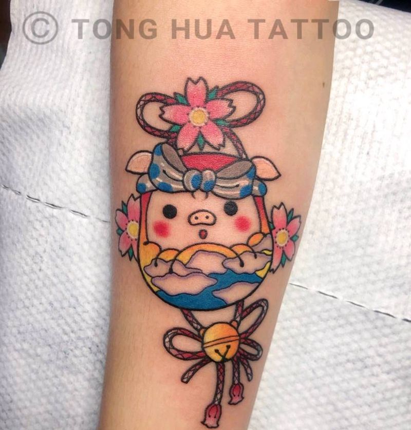 达摩猪纹身图片_手臂New School纹身图案