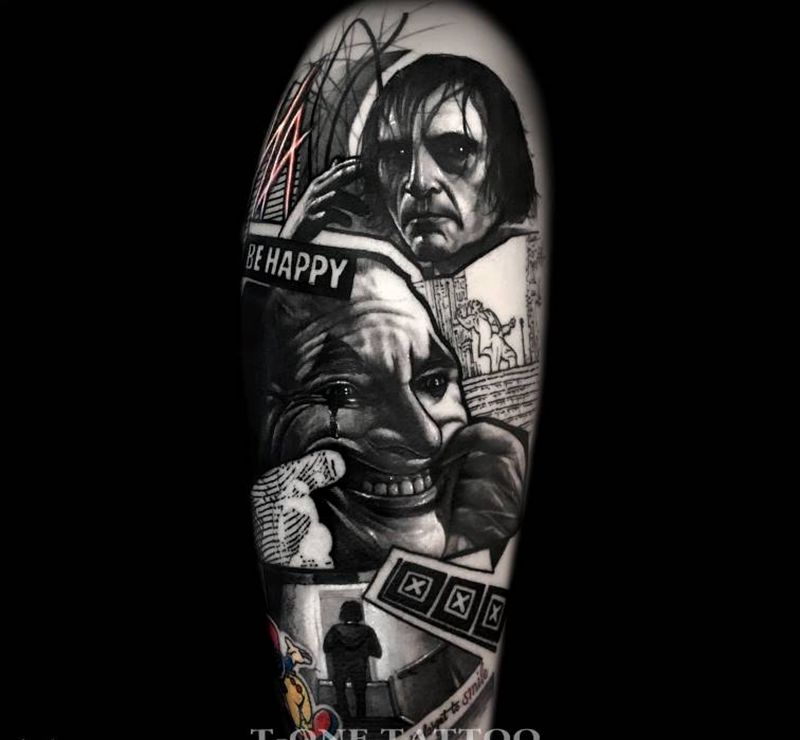 T-one.tattoo纹身图片_手臂欧美写实暗黑小丑纹身图案