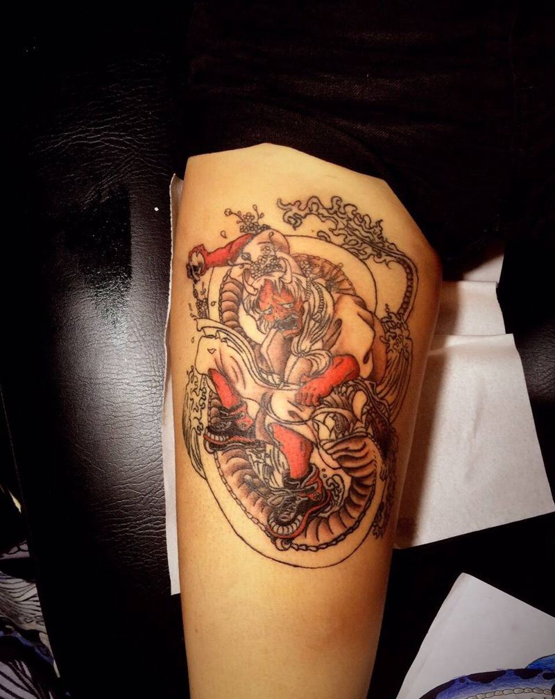 大腿极限般若纹身图片