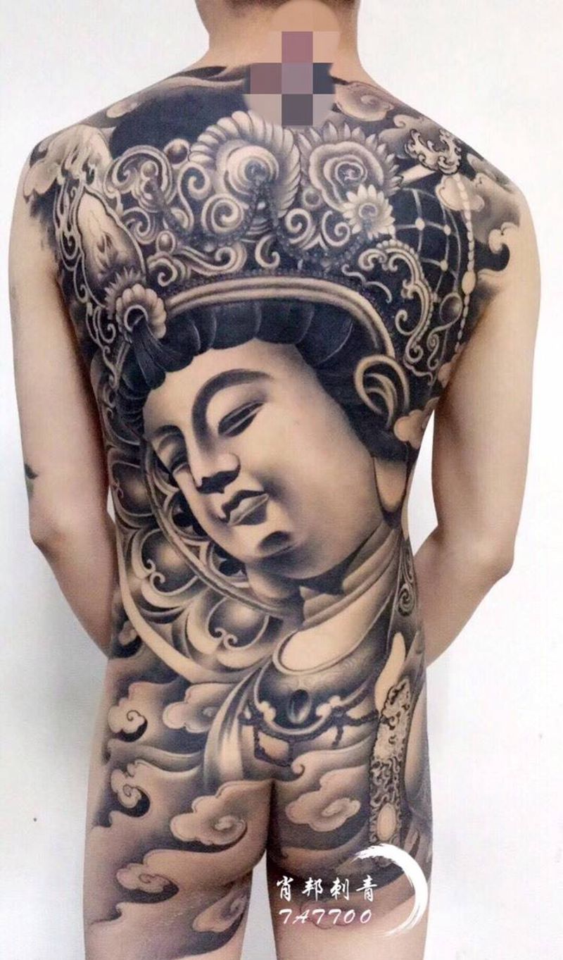 佛纹身图片_背部新传统纹身图案