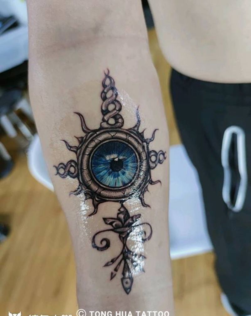 眼珠纹身图片_手臂水彩纹身图案