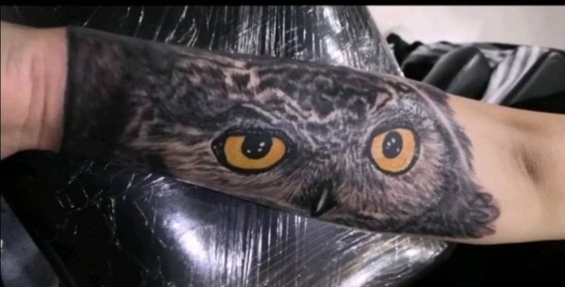 猫头鹰纹身图片_手臂欧美写实猫头鹰纹身图案