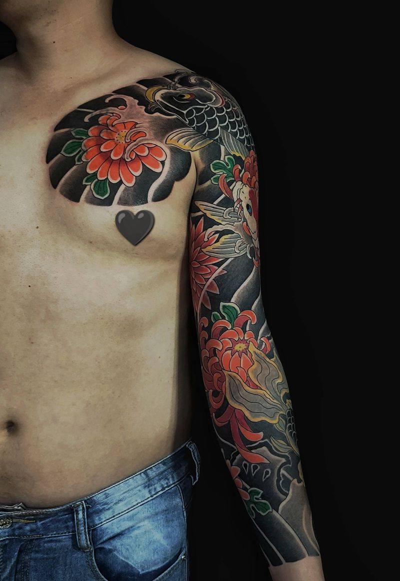 日式花臂纹身图片_手臂纹身图案