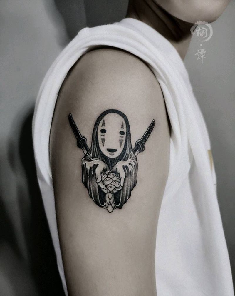 无脸男纹身图片_手臂点刺纹身图案