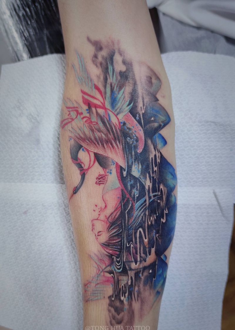 洛煌笈纹身图片_手臂水墨纹身图案