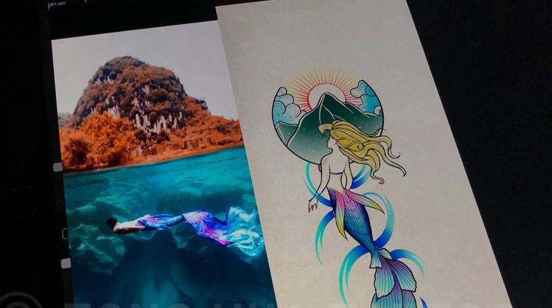 美人鱼纹身图片_腿部New School纹身图案