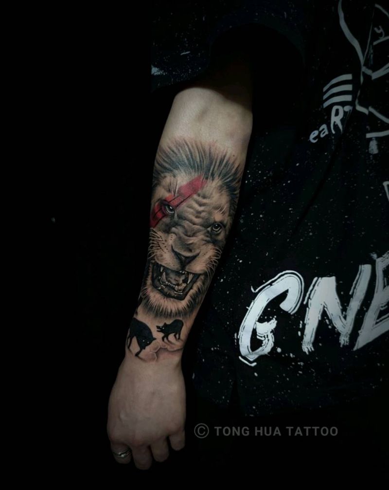 狮子纹身图片_手臂欧美写实纹身图案