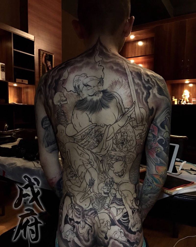 钟馗纹身图片_传统人物鬼神钟馗戌府刺青纹身图案