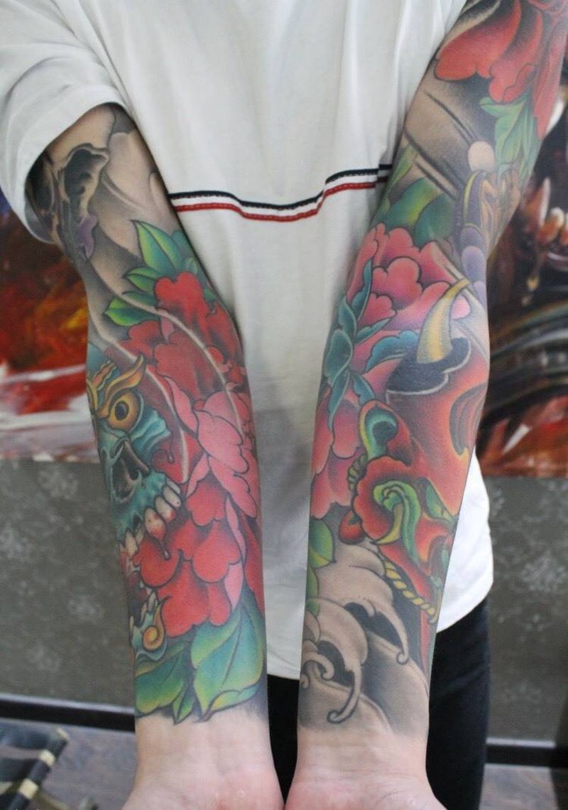 双花臂纹身图片
