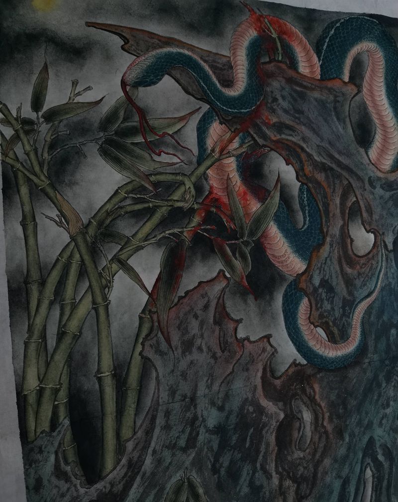 原创蛇绘画作品纹身图片_背部新传统纹身图案