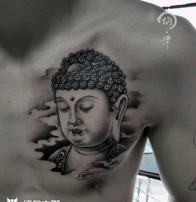 佛纹身图片_胸部传统鬼神成品纹身图案