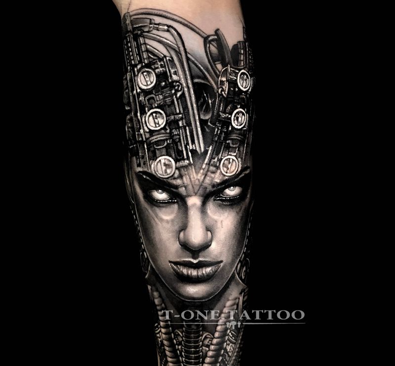 T-one.tattoo纹身图片_手臂欧美写实机械暗黑纹身图案