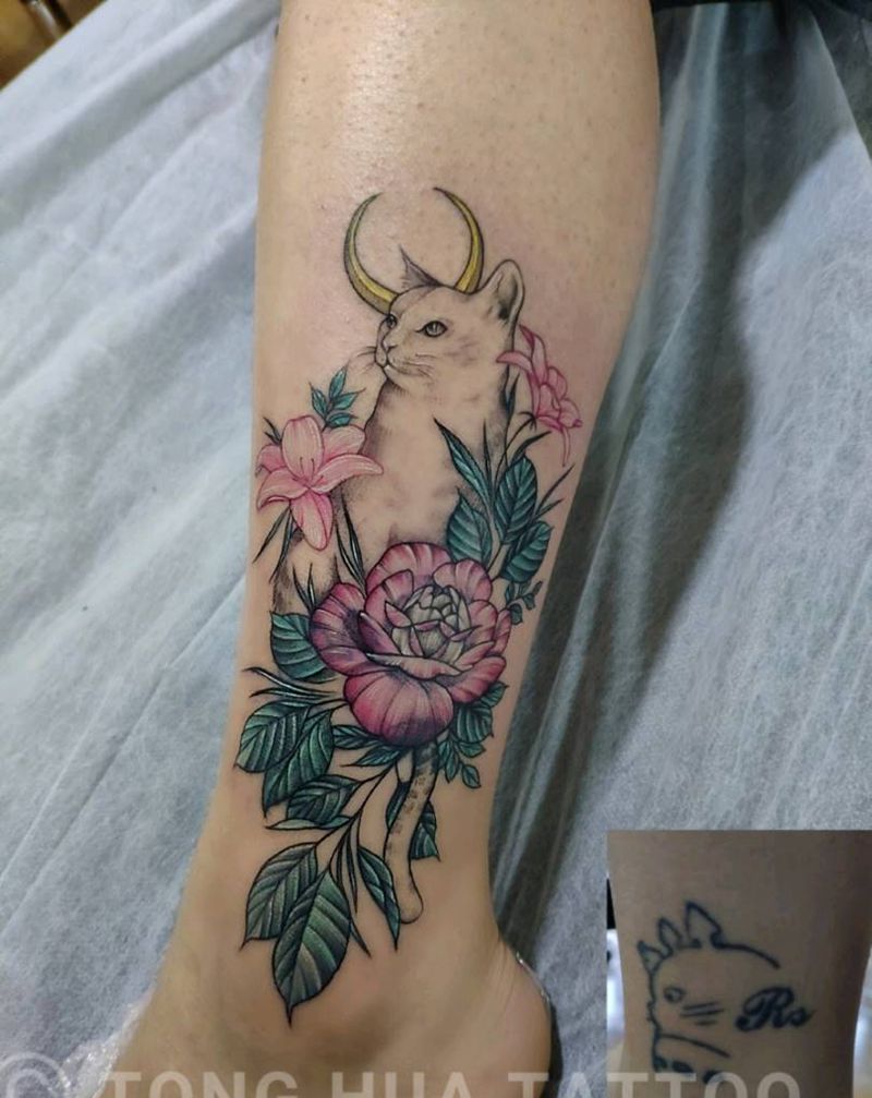 遮盖纹身图片_腿部水彩纹身图案