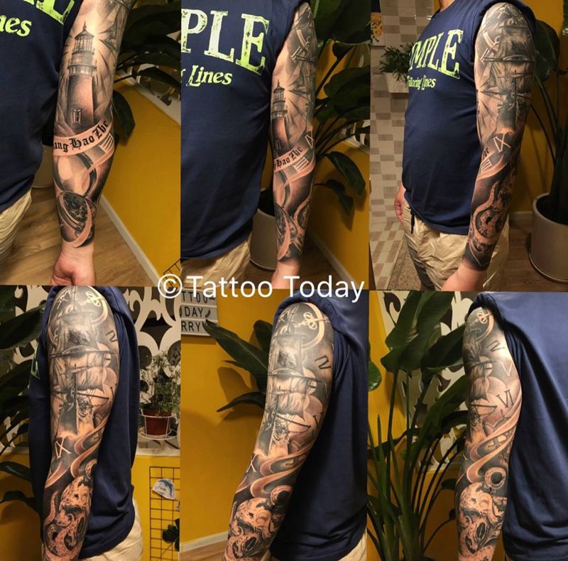 花臂遮盖纹身图片