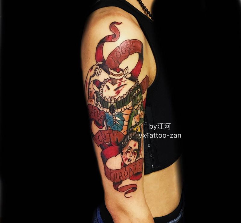 欧美大臂纹身图片_成品手臂欧美人物鬼神宗教纹身图案