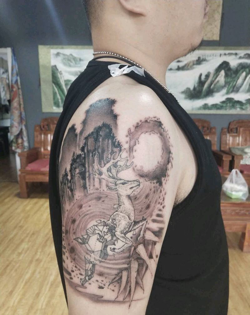 添加水墨背景纹身图片_水墨纹身图案