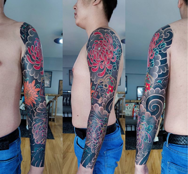 花臂纹身图片_手臂老传统纹身图案