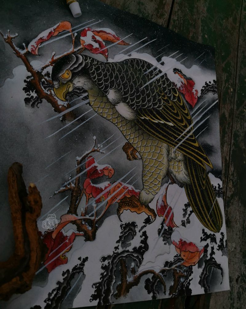 原创绘画作品｜半甲手稿纹身图片_手臂胸部新传统纹身图案