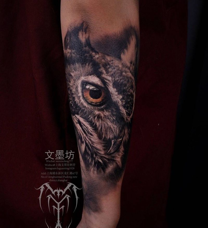 猫头鹰纹身图片_手臂欧美写实纹身图案