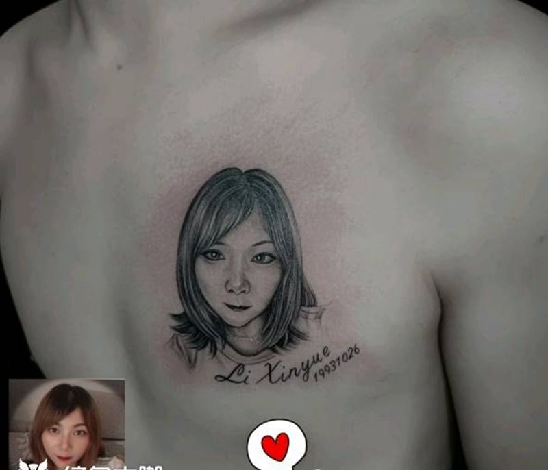 肖像纹身图片_胸部欧美写实纹身图案