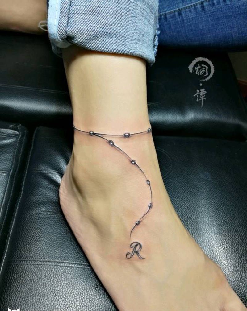 脚链纹身图片