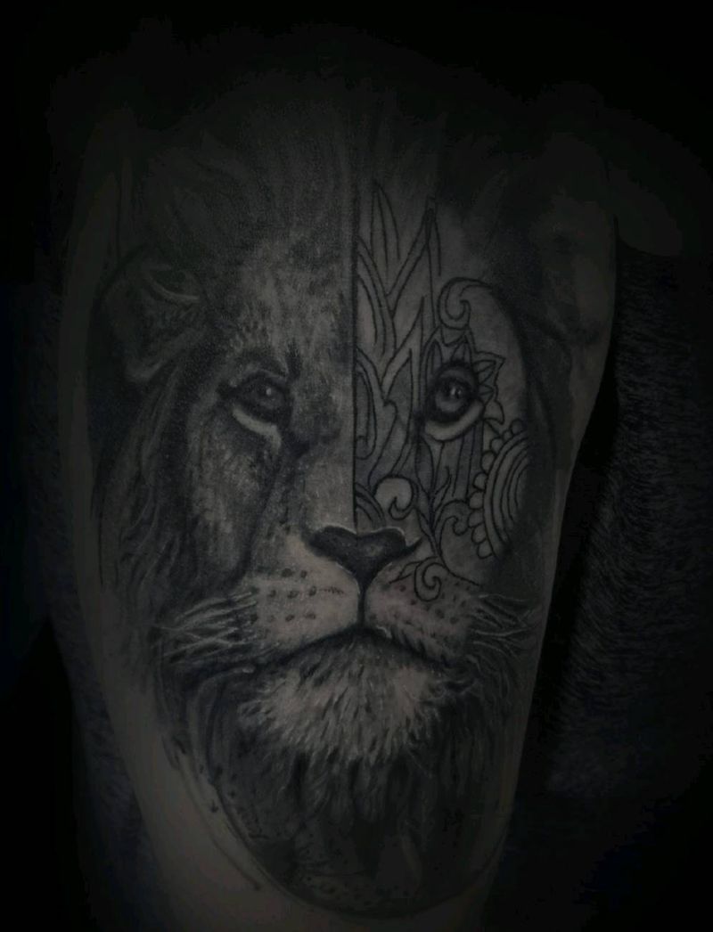 狮子修改纹身图片_手臂欧美写实狮子纹身图案
